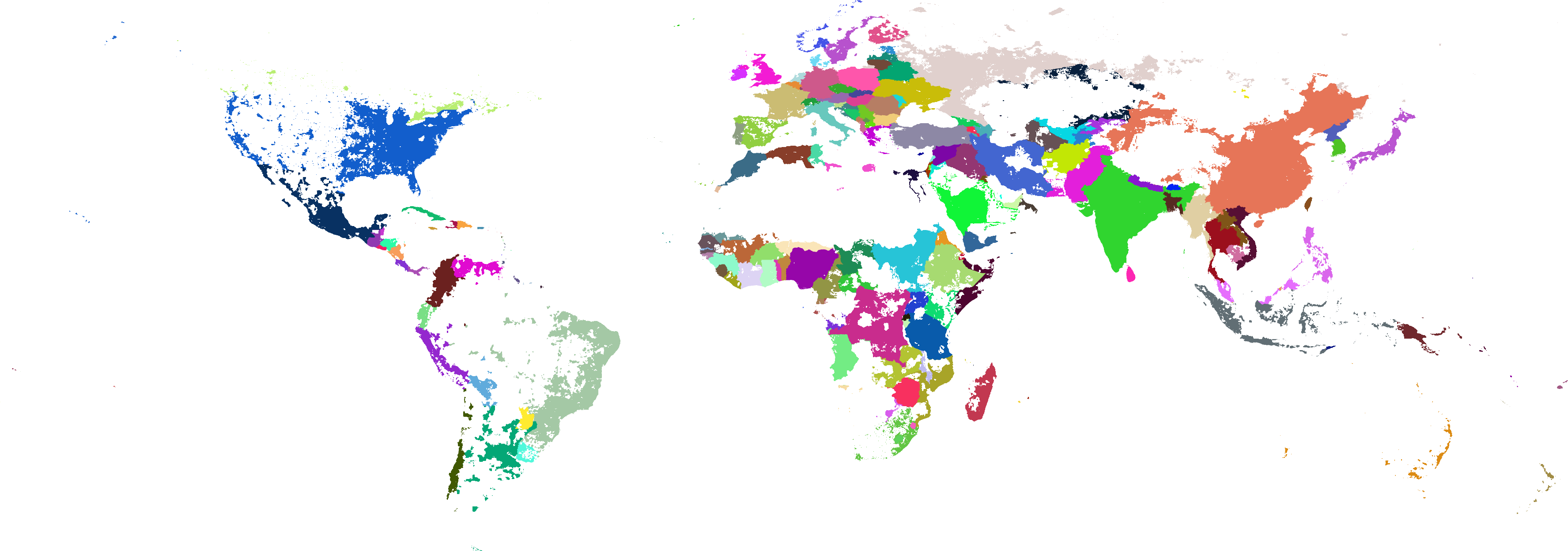 Map of the world show areas of with more than 5 people/km²